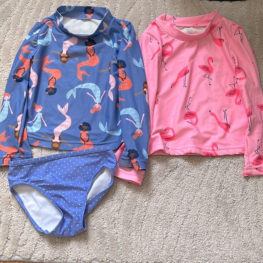 Just One You by Carter’s Bathing Suit Rash Guard Bikini Lot Mermaids Flamingos
